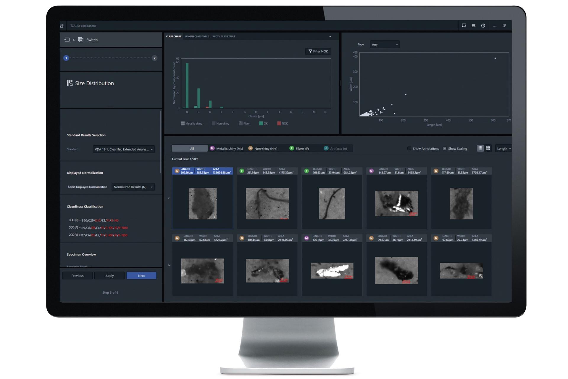evaluación con ZEISS ZEN core Technical Cleanliness Analysis