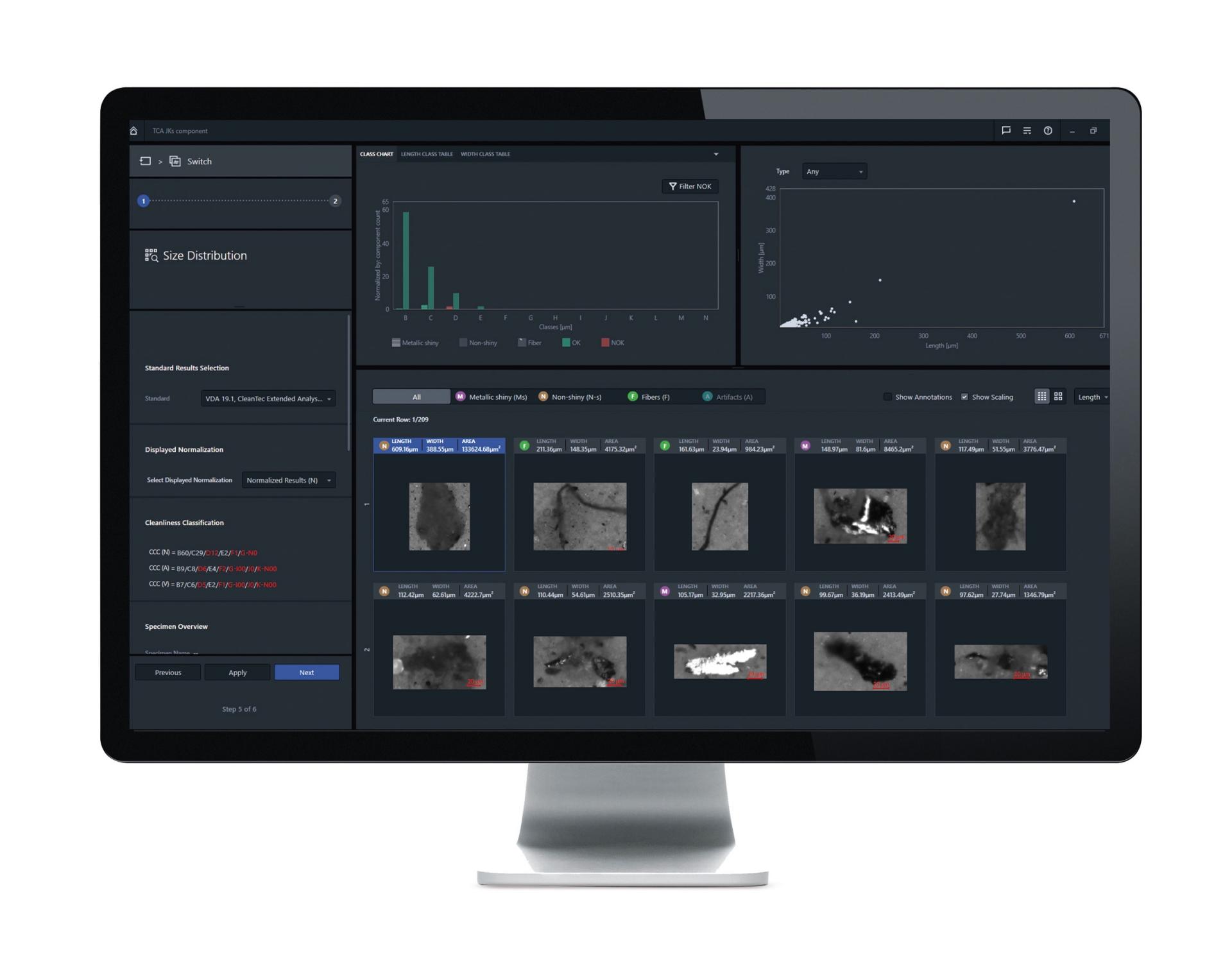 evaluación con ZEISS ZEN core Technical Cleanliness Analysis