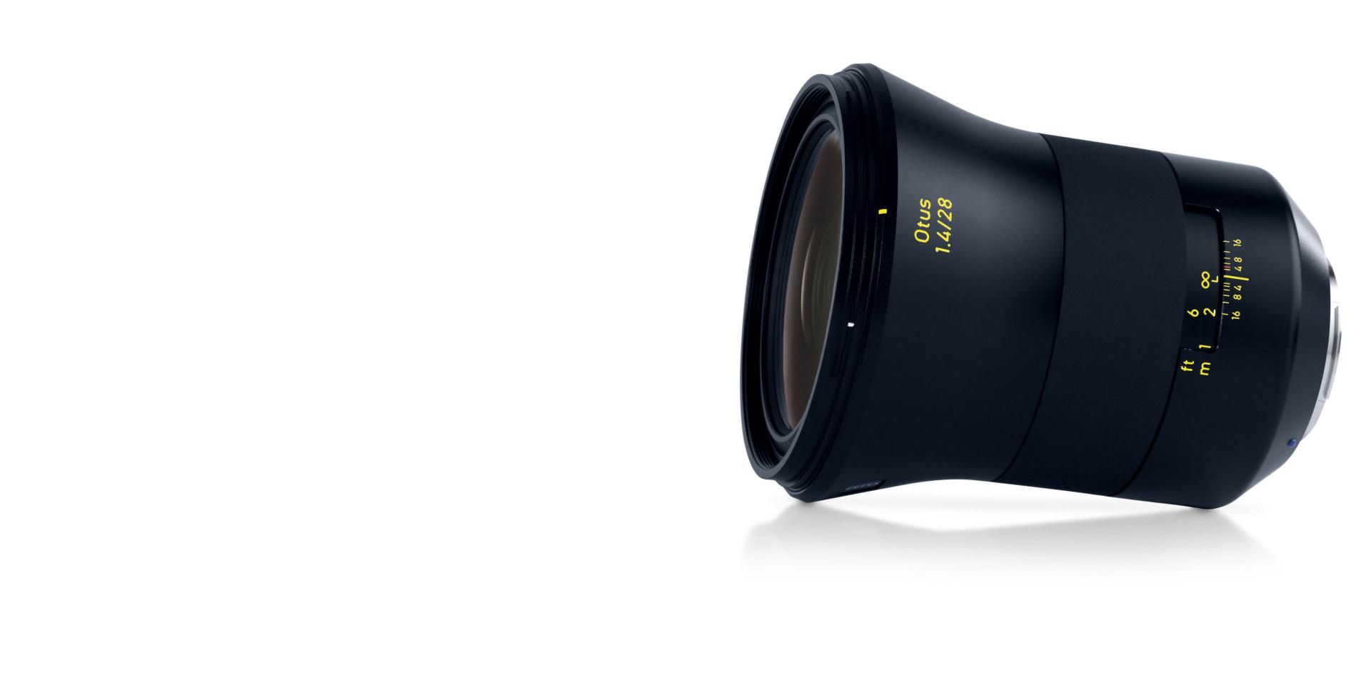 The sleek, high-performance ZEISS Otus 1.4/28 lens, showcasing precision engineering and premium build quality for professional imaging.