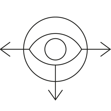 Icono que muestra un ojo en un círculo con tres flechas: izquierda, abajo y derecha.
