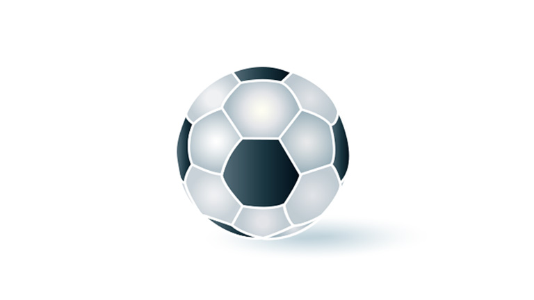 Ilustración en 3D de un balón de fútbol en blanco y negro.