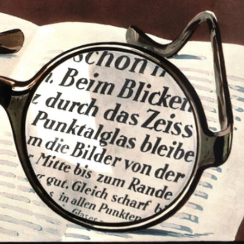 Imagen de un antiguo anuncio de las lentes ZEISS Punktal que muestra una visión nítida en toda la lente. Un hecho revolucionario en 1912. 