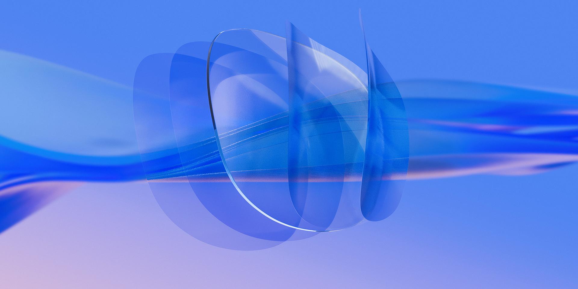 Representación 3D CGI de una lente ZEISS transparente a la que se han aplicado múltiples capas ultrafinas de recubrimiento de lentes en la parte posterior y anterior de la lente.