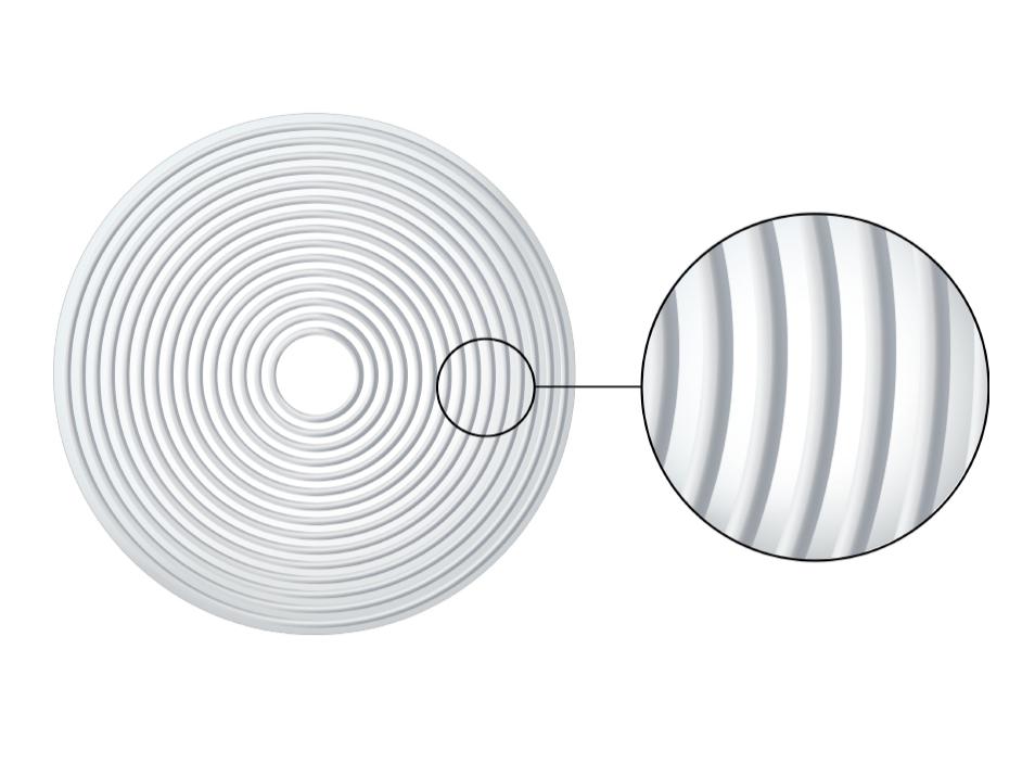 Ilustración de una lente ZEISS MyoCare con elementos C.A.R.E. para crear zonas de desenfoque que ralentizan la progresión de la miopía.