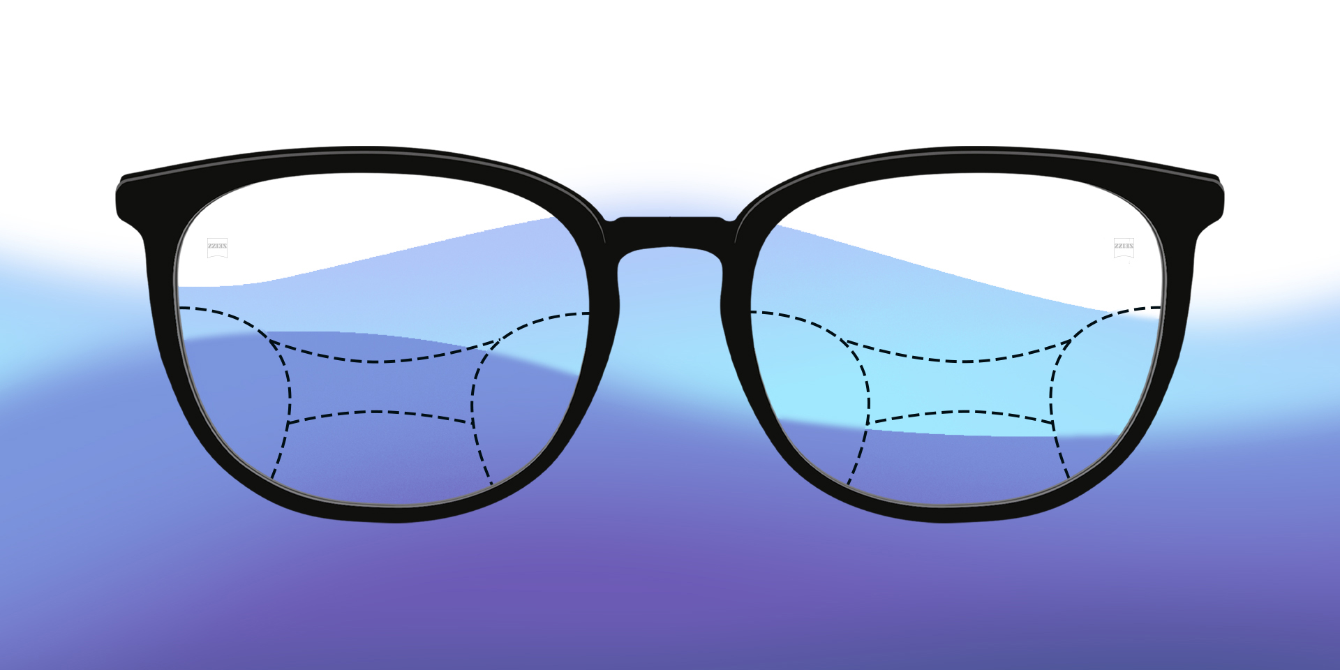 Una imagen de lentes progresivas ilustradas sobre un fondo colorido.