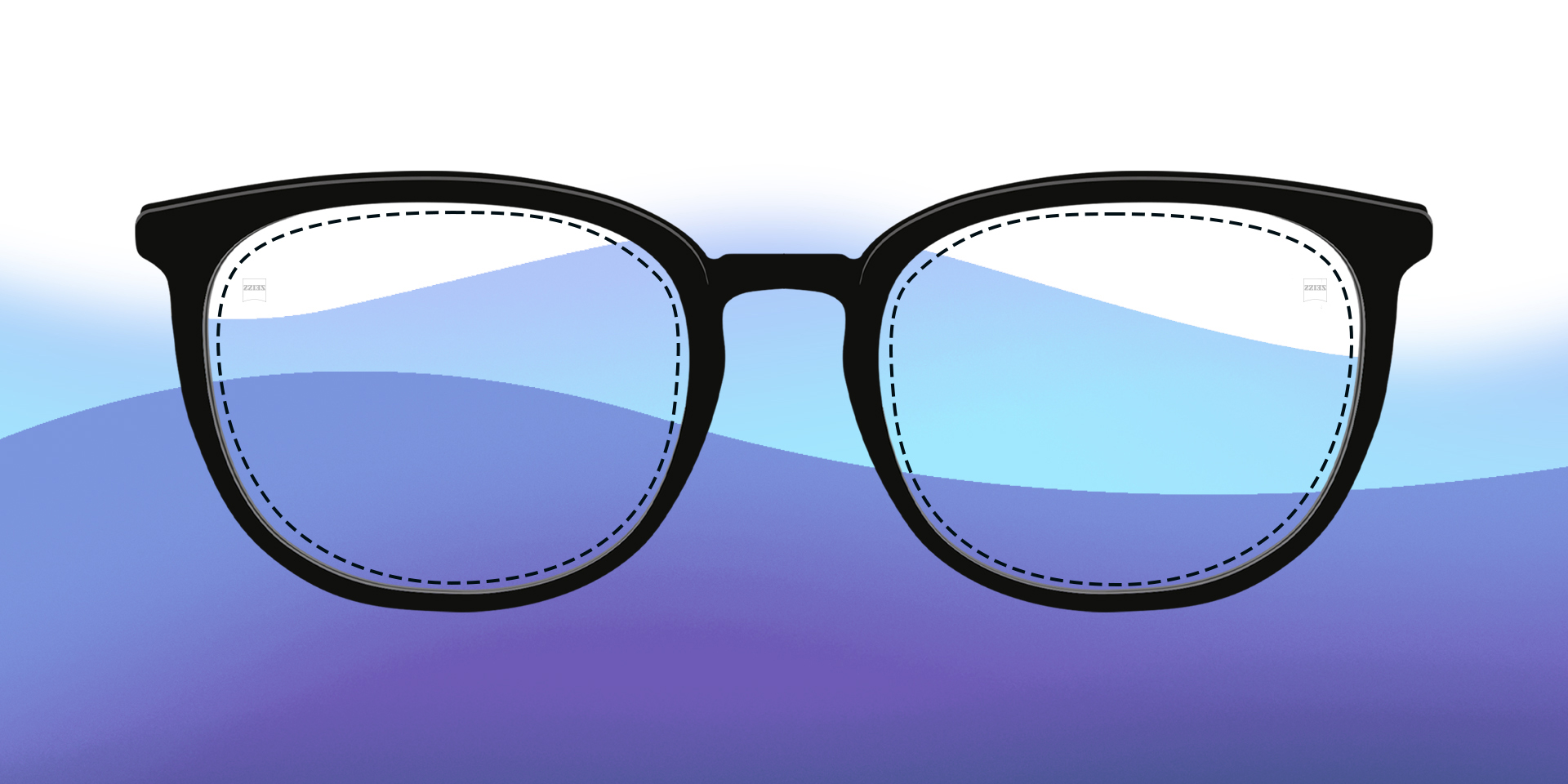Una imagen de lentes monofocales ilustradas sobre un fondo colorido.