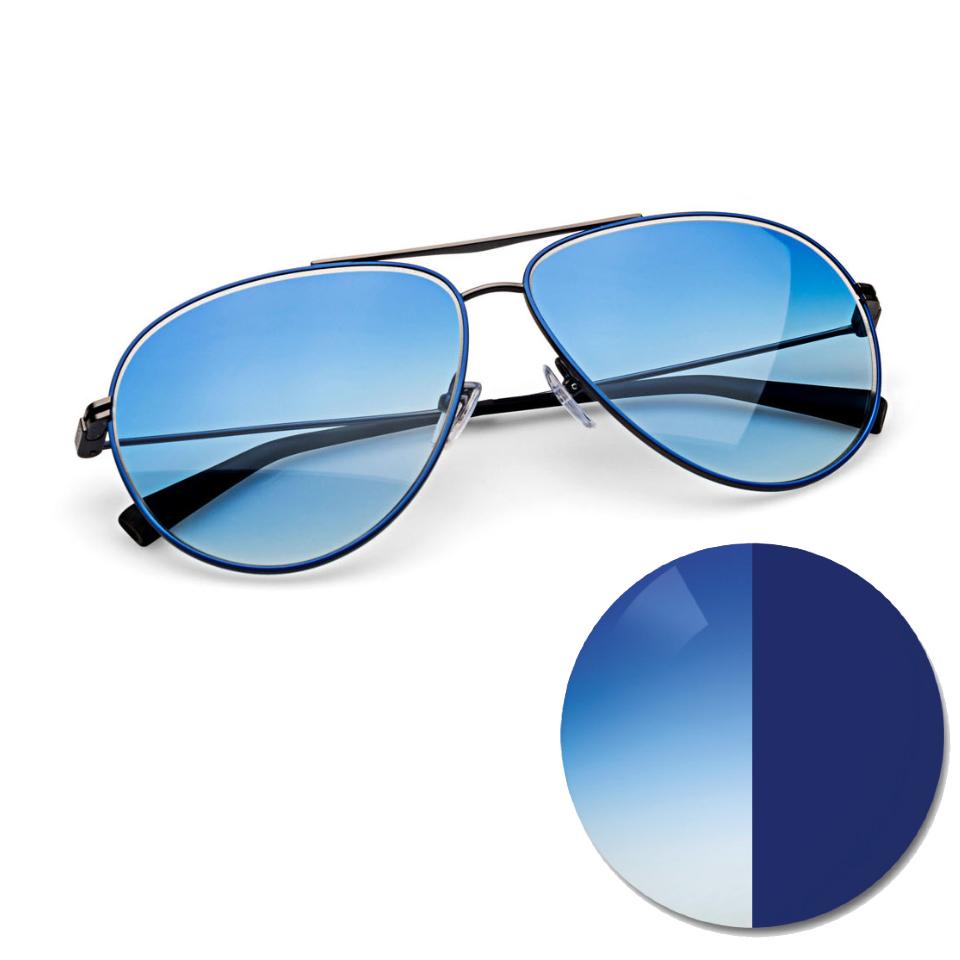 Gafas con ZEISS AdaptiveSun en azul degradado y un punto de color en tono claro y oscuro