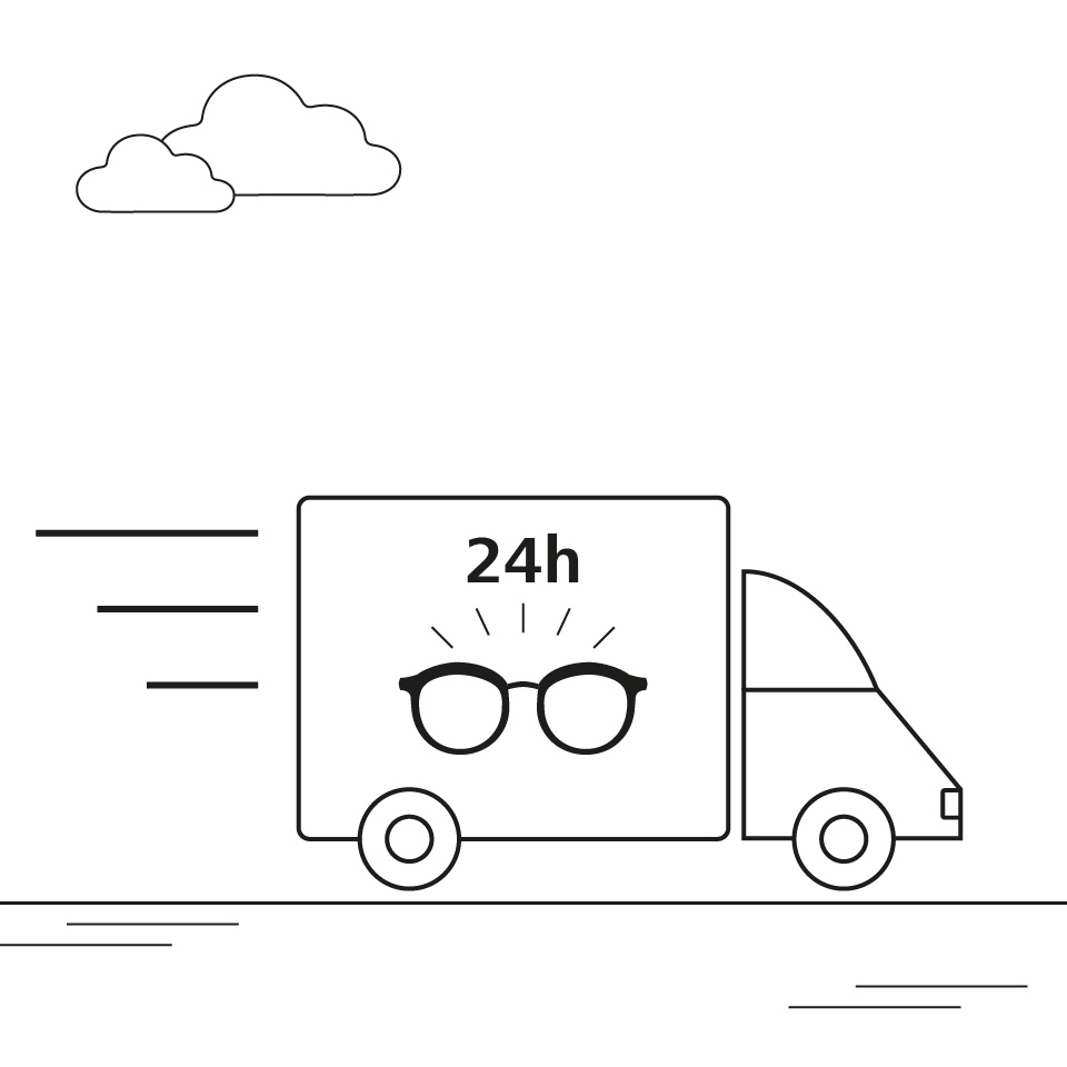 Ilustración de una furgoneta de reparto de lentes.