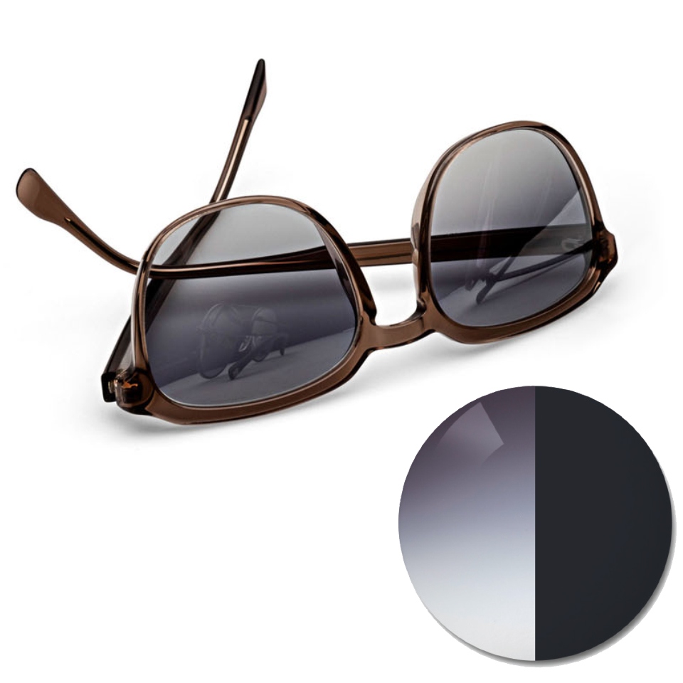 Gafas con ZEISS AdaptiveSun en gris degradado y un punto de color en tono claro y oscuro